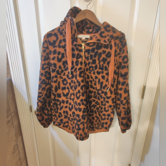 Loft Leopard Print Half Zip Sherpa Sweater - XS - Picture 6 of 9
